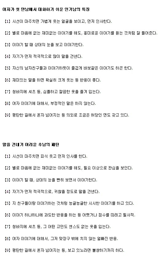 인기남과 추남의 특징 | 인스티즈