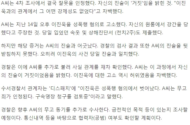 [단독] 이진욱 고소인, 무고혐의 자백.."A씨, 성폭행 허위 진술" | 인스티즈